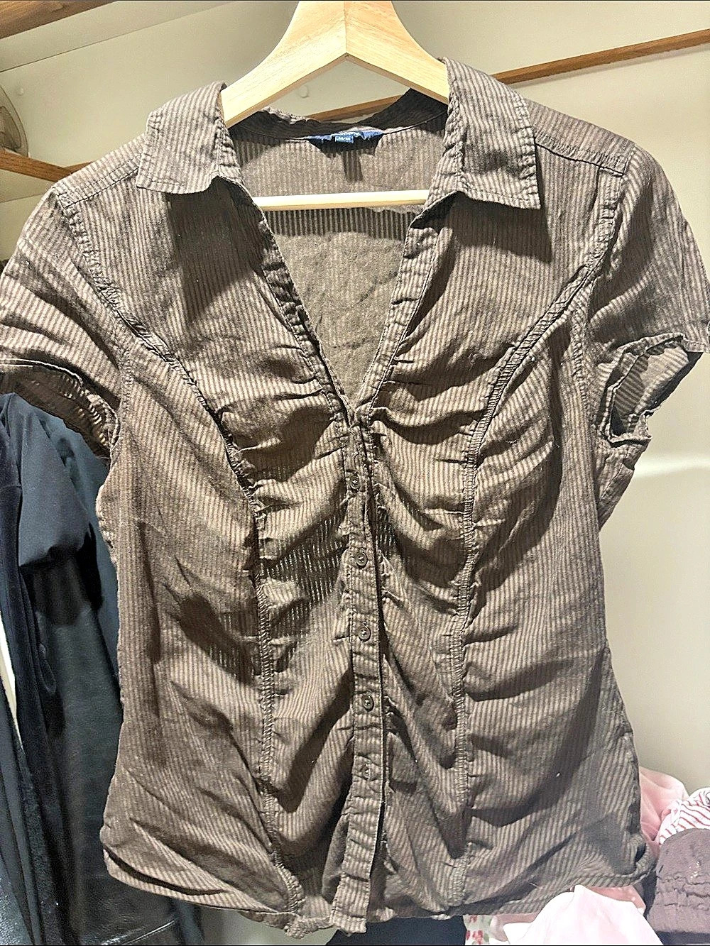 Reitmans Women's Striped Ruched Button Front Top Size Medium